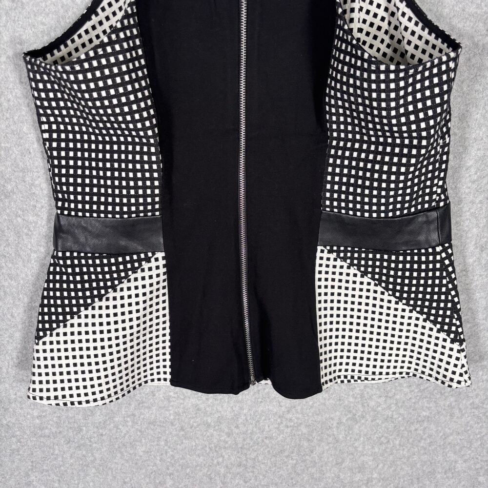 Bebe Top Large‎ Plaid Faux Leather Zipper Stretch Twee Royal Career Quiet Peplum - Picture 8 of 11